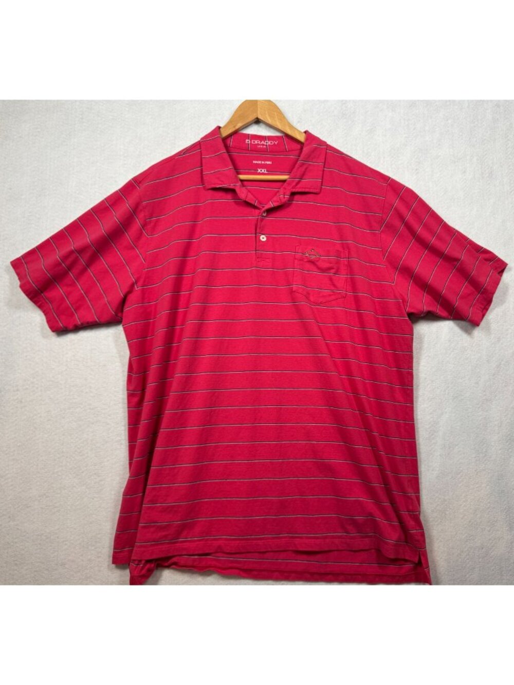 B. Draddy Men's Short Sleeved Striped Polo Shirt Pima Cotton Dark Pink Size XXL